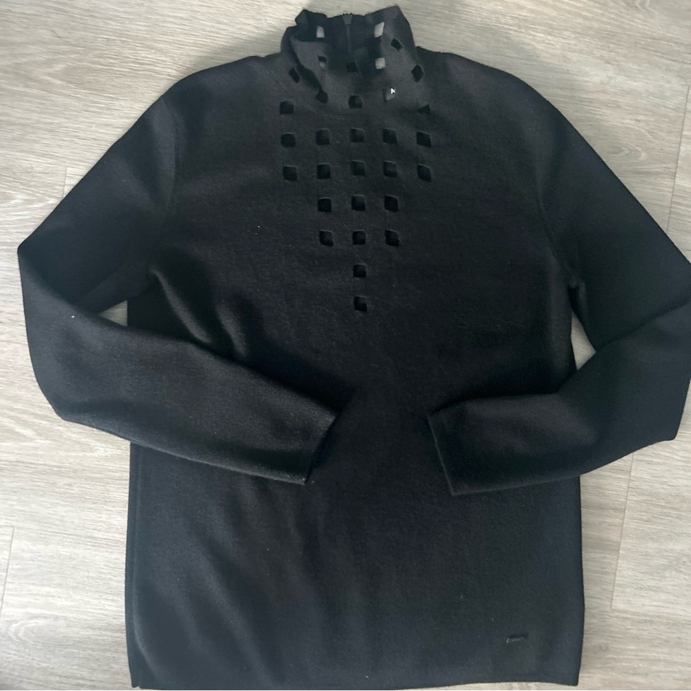 Akris Women’s 10 Cashmere Silk Mock Neck Sweater Laser Cut-Out Black Luxe